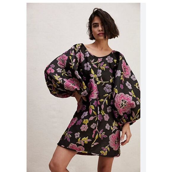 ARIANNE ELMY Sz M Medium Good Luck Dress Black Pink Floral - Picture 1 of 11